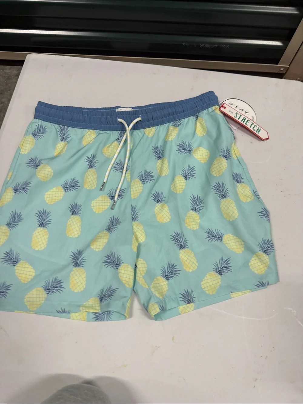 Men's Pineapple Print Swim Trunks - Aqua/Yellow
